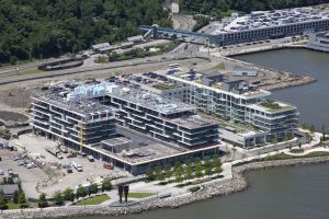 A view from above the development, as the green roof is installed. (Courtesy of Amber Ponce)